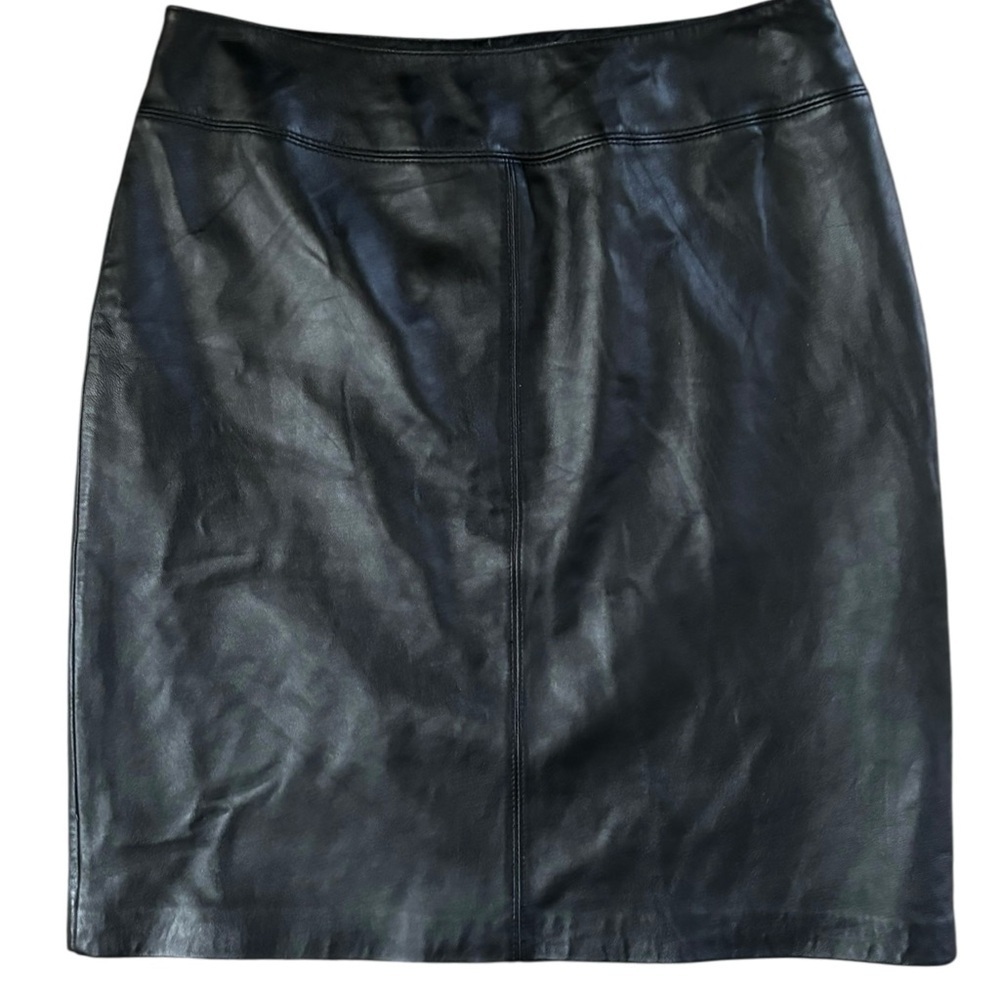 VTG Supple Lambskin Leather Pencil Skirt 8 Black Lined Back Split Lined Preppy